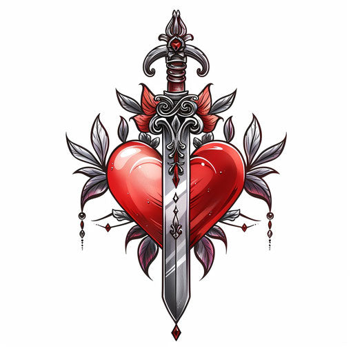 Flat tattoo sketch of a Russian mafia heart with dagger