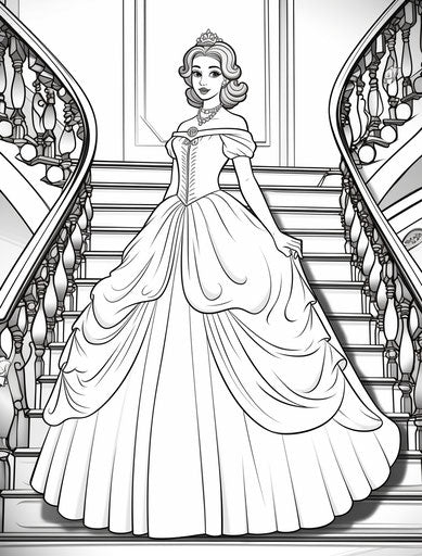 Diana on a Disney princess coloring page on the stairs