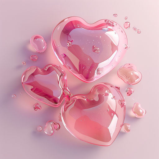 Three pink heart images on white background, princesscore style
