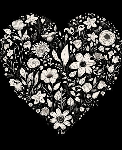 Drawing the outline of a heart made of flowers, lovely style