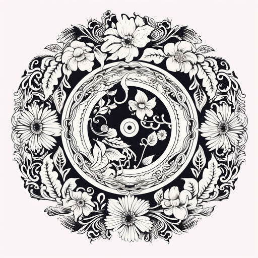 Black and white yin yang mandala for coloring, pattachitra