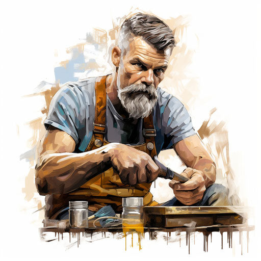 Handyman clipart in oil painting style on white