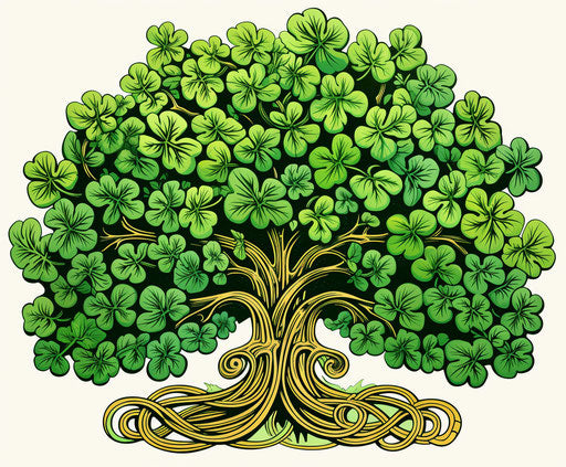 Irish clover shamrock clip art, deeply symbolic, intertwined networks
