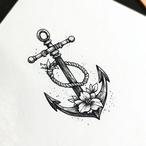 Chic flat tattoo sketch for women with anchor and rope