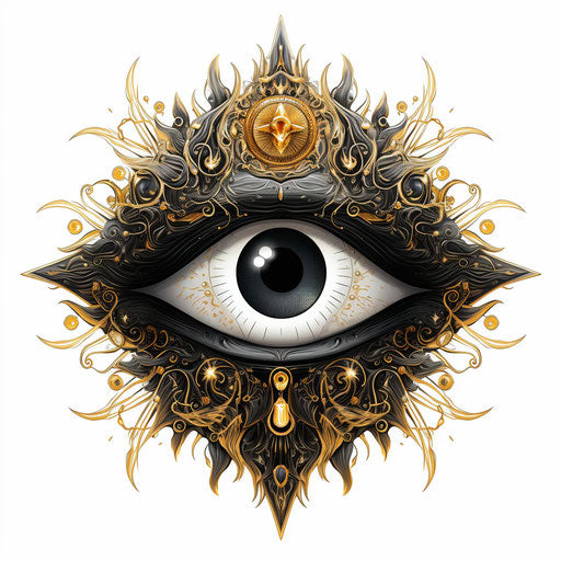 Eye, sun, and moon in a black glyph