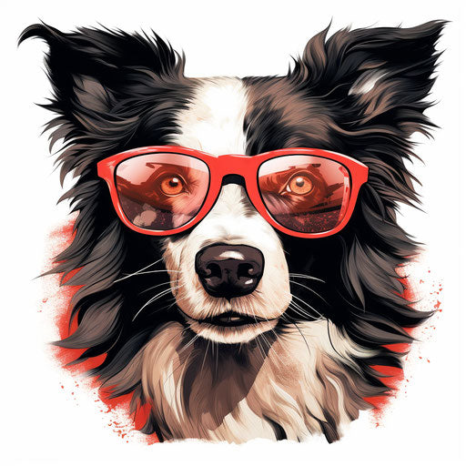 Border collie dog with glasses, graphic design-inspired illustration
