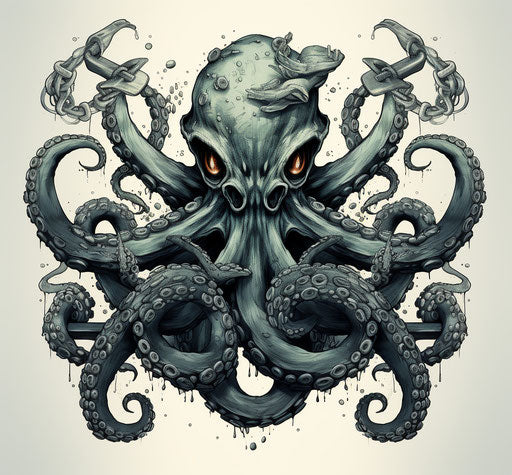 Octopus holding anchor tattoo aggressive digital illustration style
