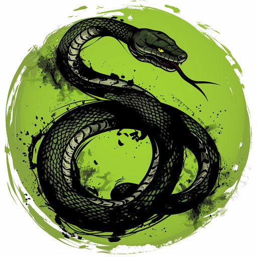 Whimsical tattoo sketch of a black mamba chasing its tail