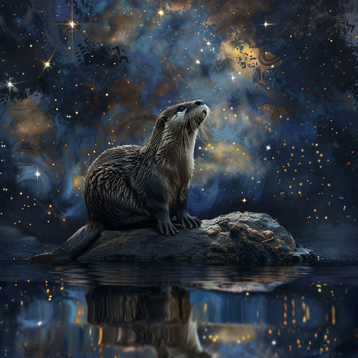 Otter watching stars reflect on water surface