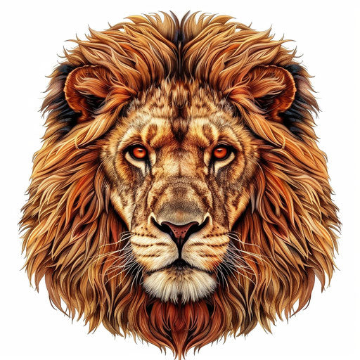 Realistic lion face artwork on white background