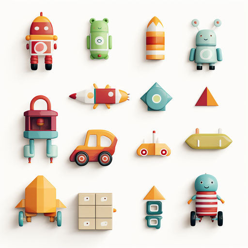 Minimalist style toys on white background