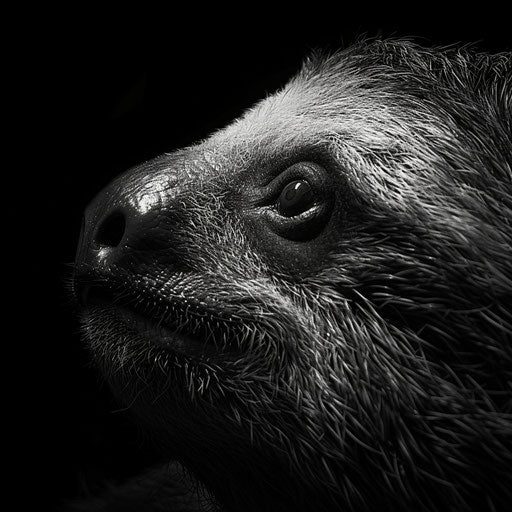 Giant sloth in black and white with a dramatic composition in the style of Laurent Baheux