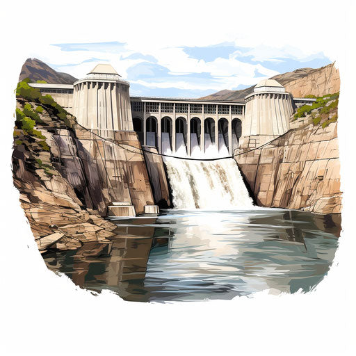 Dam clipart in the style of Oil painting, on a white background