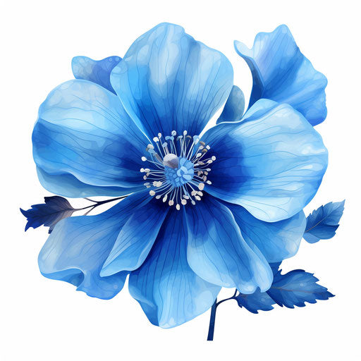 Blue flower clipart in the style of an oil painting, on white background