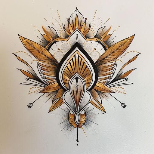 Cross tattoo for cross-stitch with golden and black accents