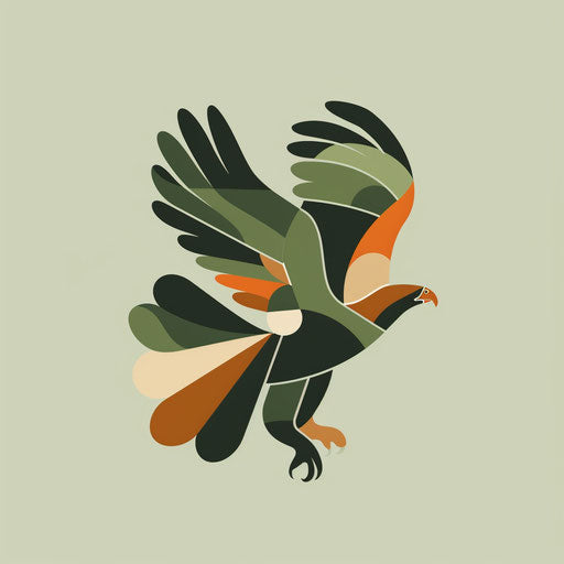 Nature-inspired eagle logo with organic shapes and earthy tones on light green background