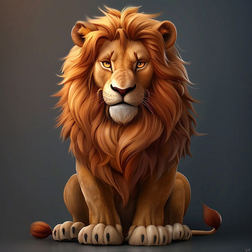 Refined elegance of realistic lion cartoon on flat slate grey background