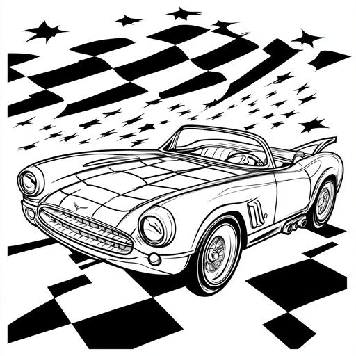 Race car with superhero graphics, Butch Hartman style