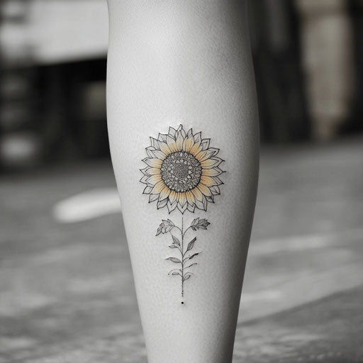 Small sunflower tattoo with intricate mandala patterns