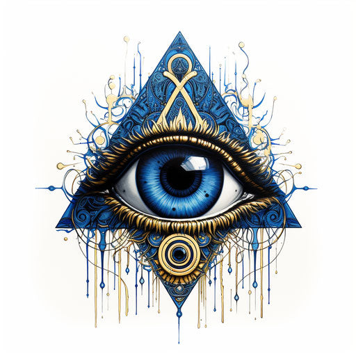 Dark blue eye with triangle, celestialpunk style, whimsical elements
