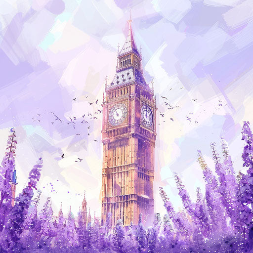 Flat lavender background with realistic Big Ben clipart