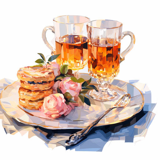 Impressionistic tea party clipart on white background