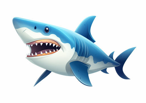 Shark isolated on white, playful animation style, 2D, 38:27