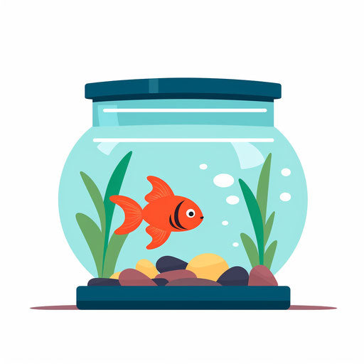 Minimalist-style fish tank clipart, on a white background
