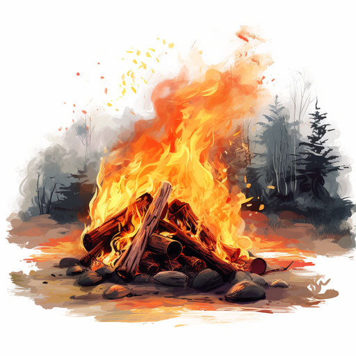 bonfire oil painting style on white background