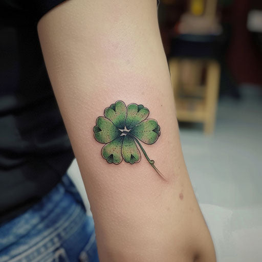 Beautiful flat sketch of a clover in vibrant green with minimalist accents