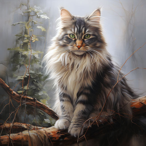 Oil painting of Norwegian forest cat