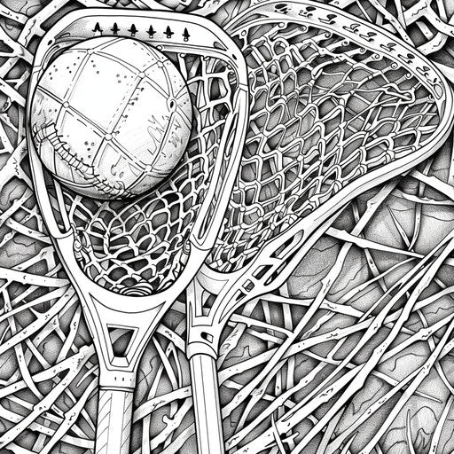 Close-up of lacrosse ball with stick and net