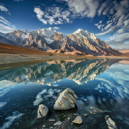Kunlun Mountains reflected in a tranquil lake