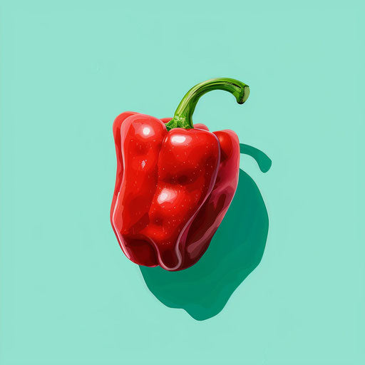 Realistic pepper clipart on a flat, serene aqua background