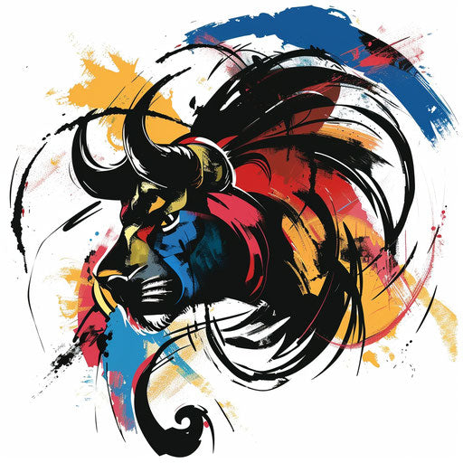 Expressionist tattoo sketch of a hakuna matata symbol with dynamic brush strokes and vivid colors