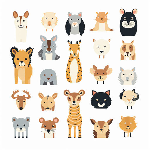 Minimalist style animals clipart on white background