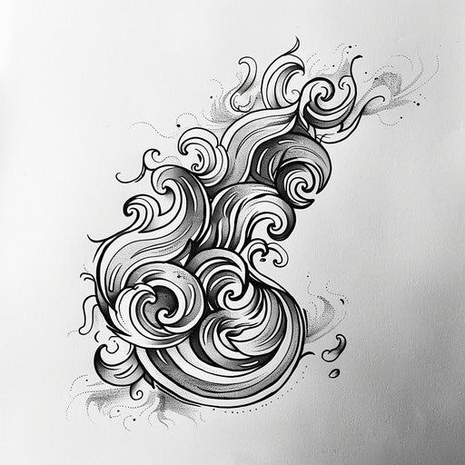 Flat tattoo sketch of neo tribal waves with a serene, flowing design