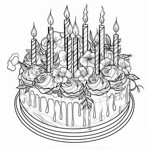 Cake with candles coloring page