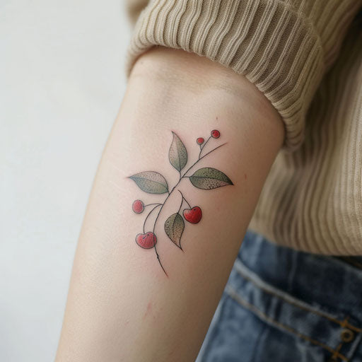 Nordic style cherry tattoo with minimalist design and colors