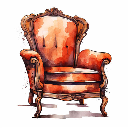 Furniture illustration in the style of Oil painting, on white background