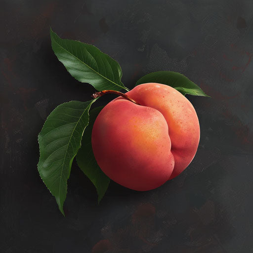 Peach clipart rendered in a realistic style on a flat, dark charcoal background