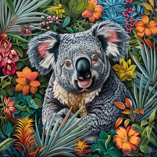 Koala and vibrant forest flora