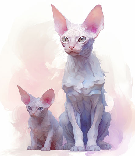 A cat with a sphynx in front of a white background