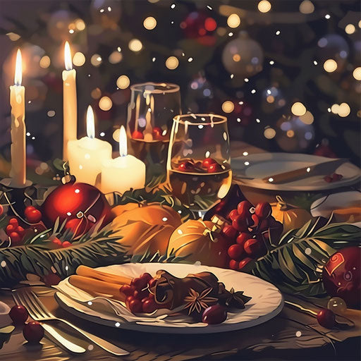 Christmas Eve clipart in photo realistic style with a flat random background, vibrant tones and enhanced clarity