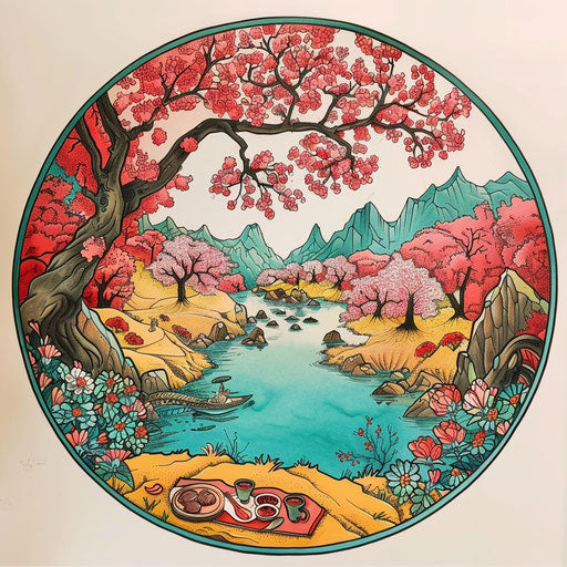 Riverside picnic under cherry blossoms