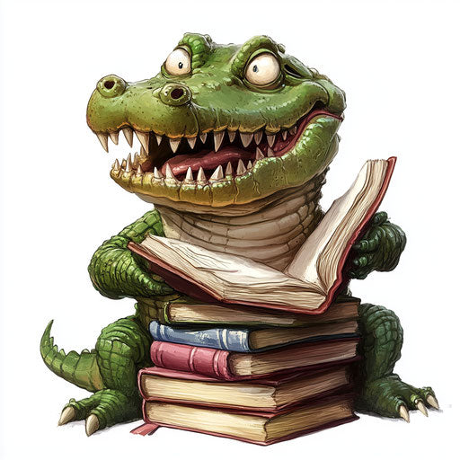 Humorous caricature of a crocodile with human characteristics