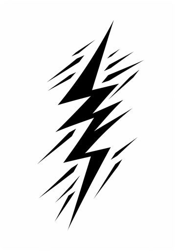 Lightning bolt symbol on white background, tattoo-inspired, electric 45:64