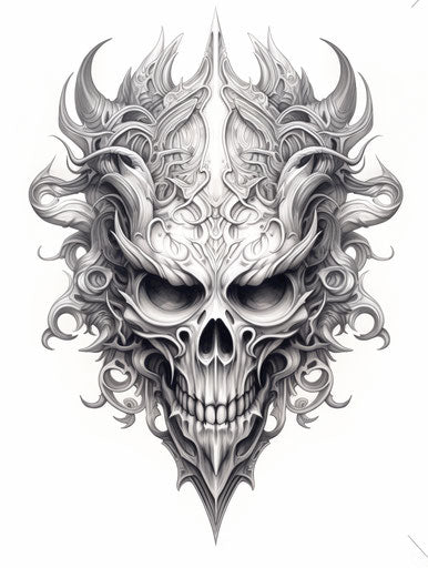 Skull mask oriental art, drawing, illustration, Balinese style