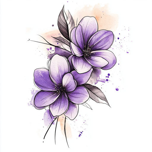 Flat tattoo sketch of violet flower clipart style