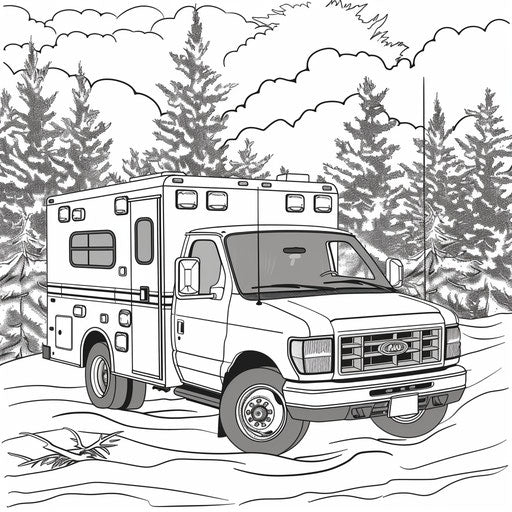 Bold ambulance outline on hills and trees scenic background.